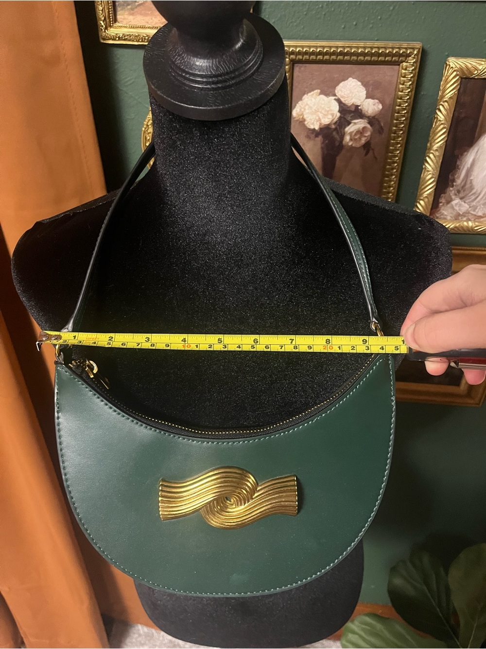 Vintage Zara Emerald Green Crescent Shoulder Bag with Gold Accent - Picture 2 of 6